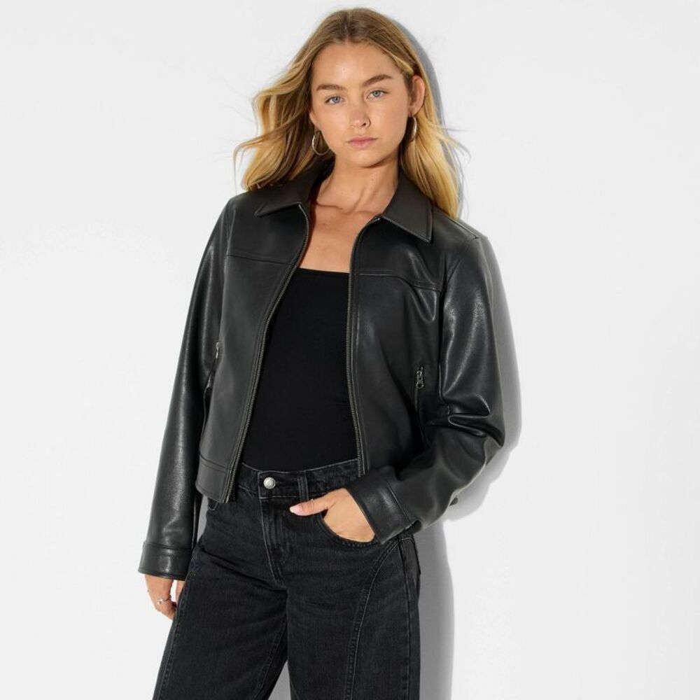 Women's Boxy Faux Leather Jacket - Wild Fable Black S